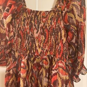 Crinkle Chiffon Smocked dress size Small NWT Color Red/Mustard